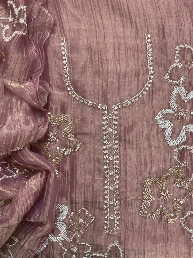 Image of Soft Crushed Tissue Embroidered Suit - Mauve