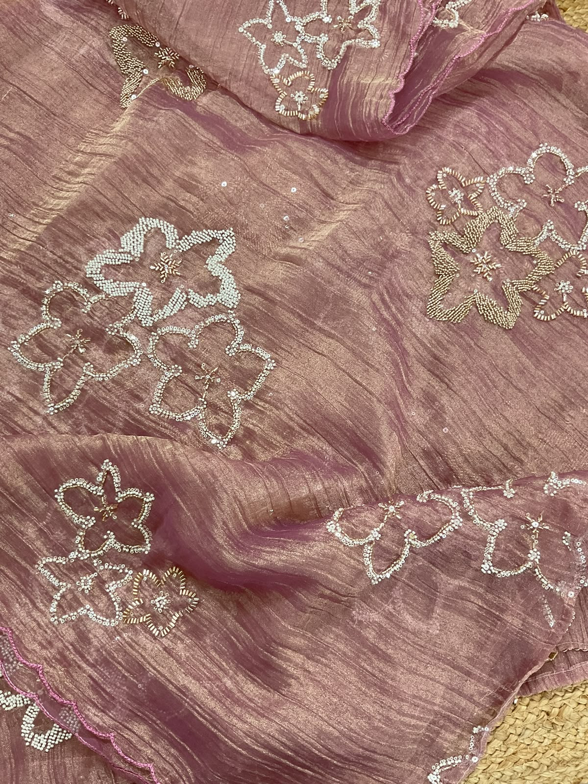 Soft Crushed Tissue Embroidered Suit - Mauve
