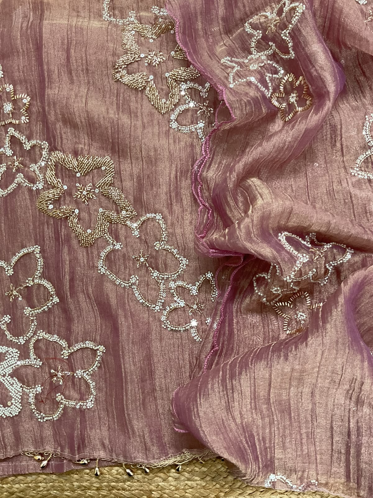 Soft Crushed Tissue Embroidered Suit - Mauve