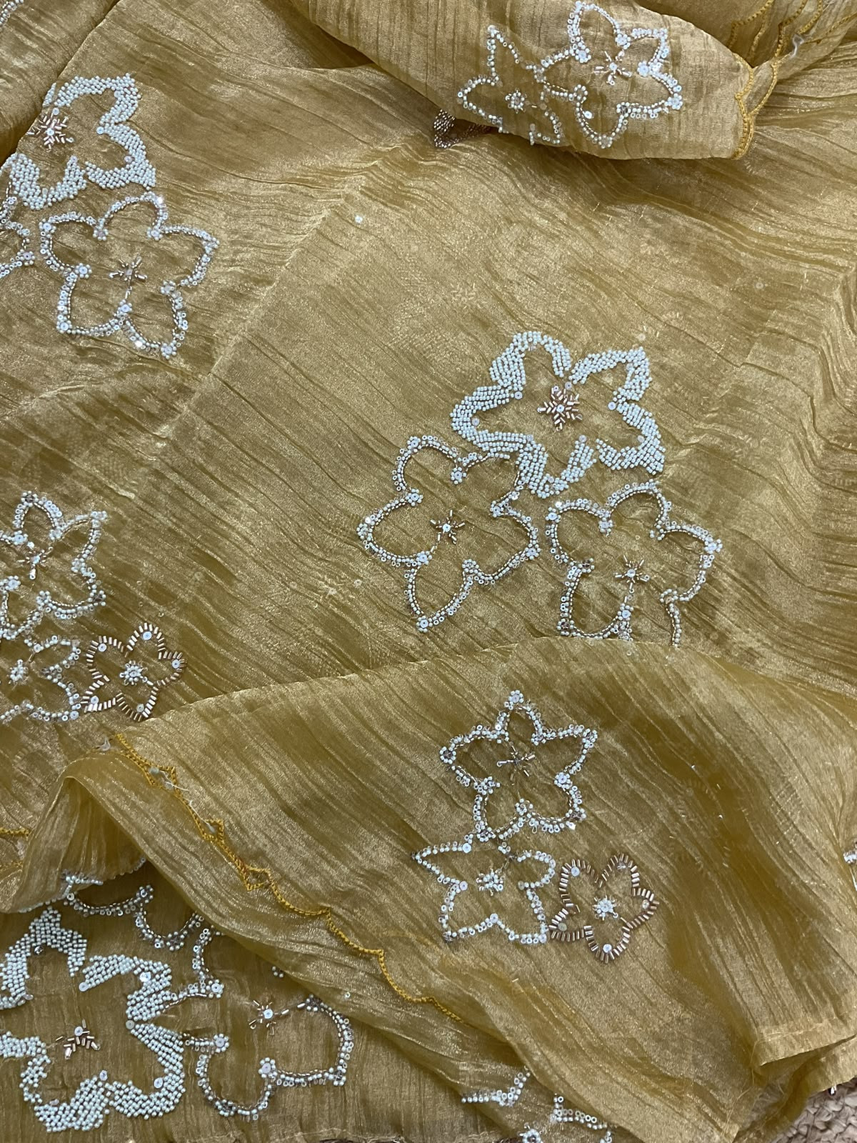 Soft Crushed Tissue Embroidered Suit - Yellow