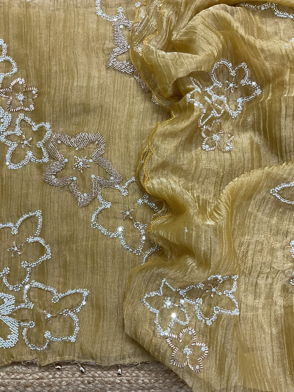 Soft Crushed Tissue Embroidered Suit - Yellow