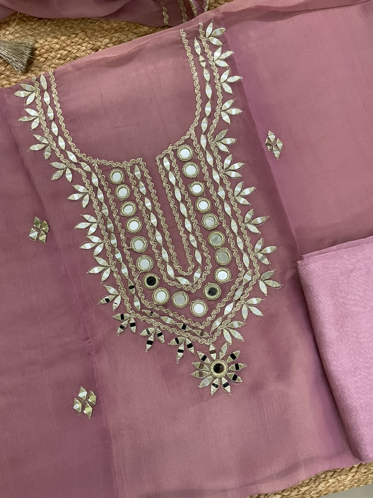Soft Tissue Chanderi Embroidered Suit - Mauve