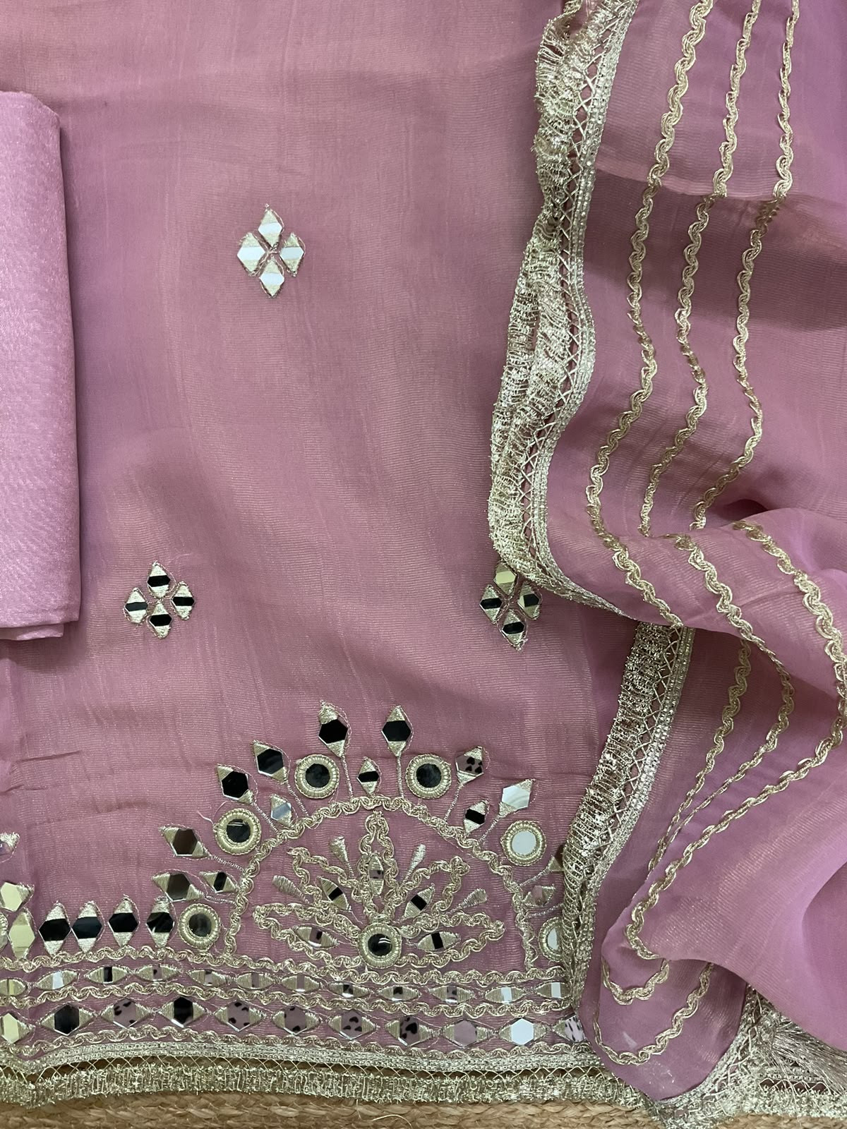 Soft Tissue Chanderi Embroidered Suit - Mauve