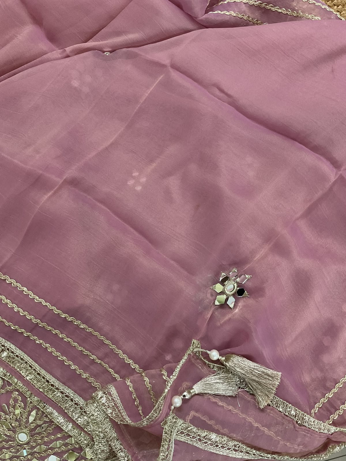 Soft Tissue Chanderi Embroidered Suit - Mauve