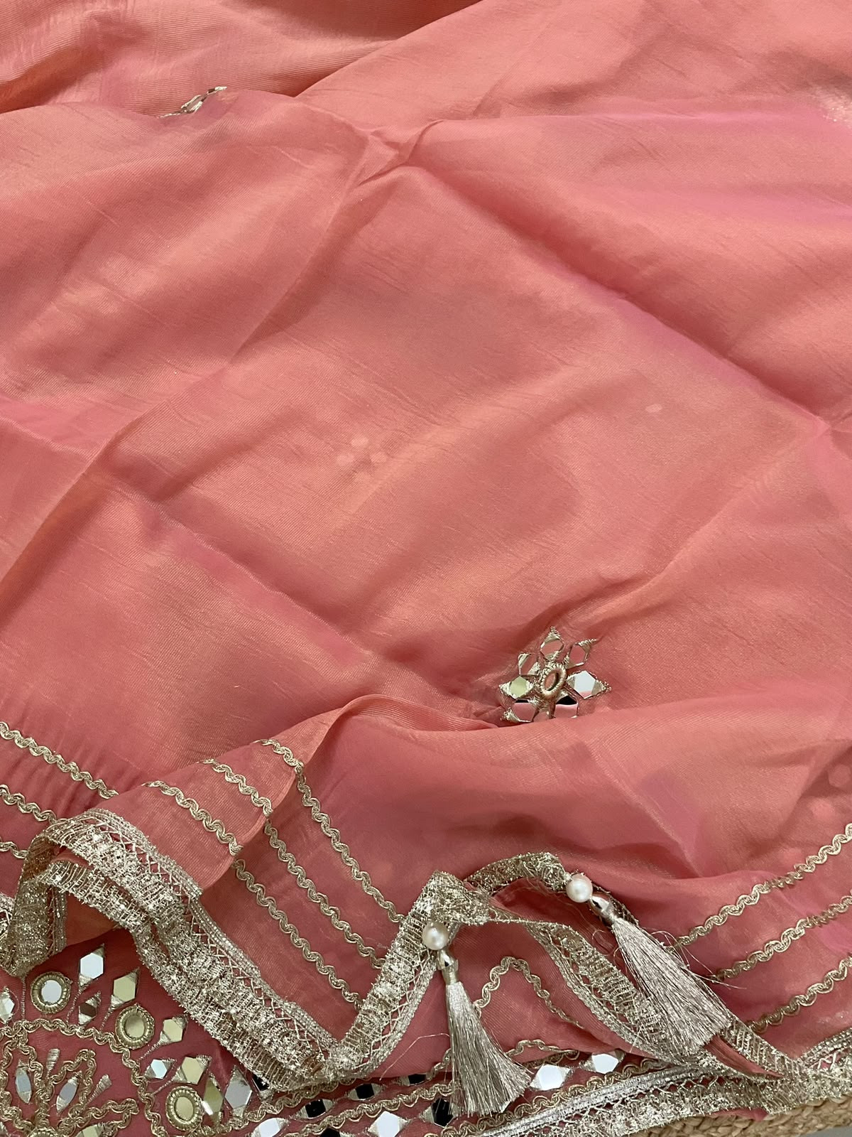 Soft Tissue Chanderi Embroidered Suit - Peach