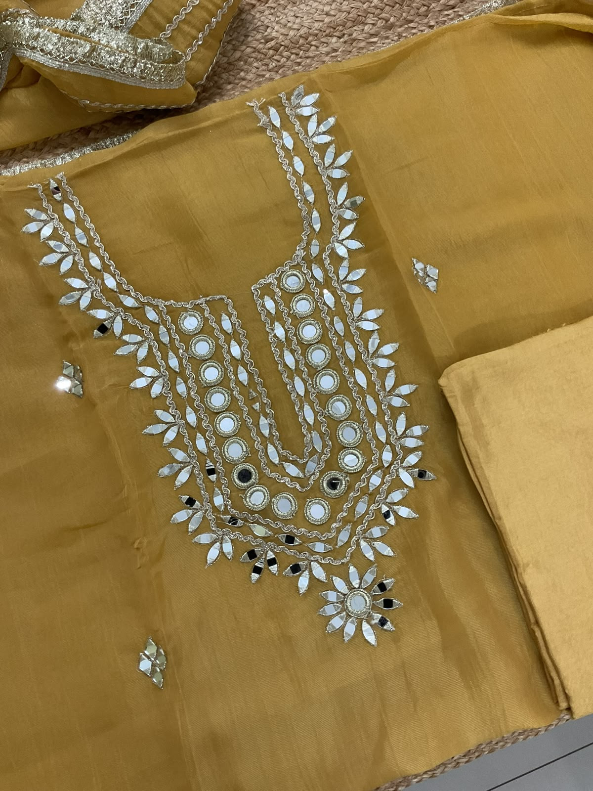 Soft Tissue Chanderi Embroidered Suit - Yellow