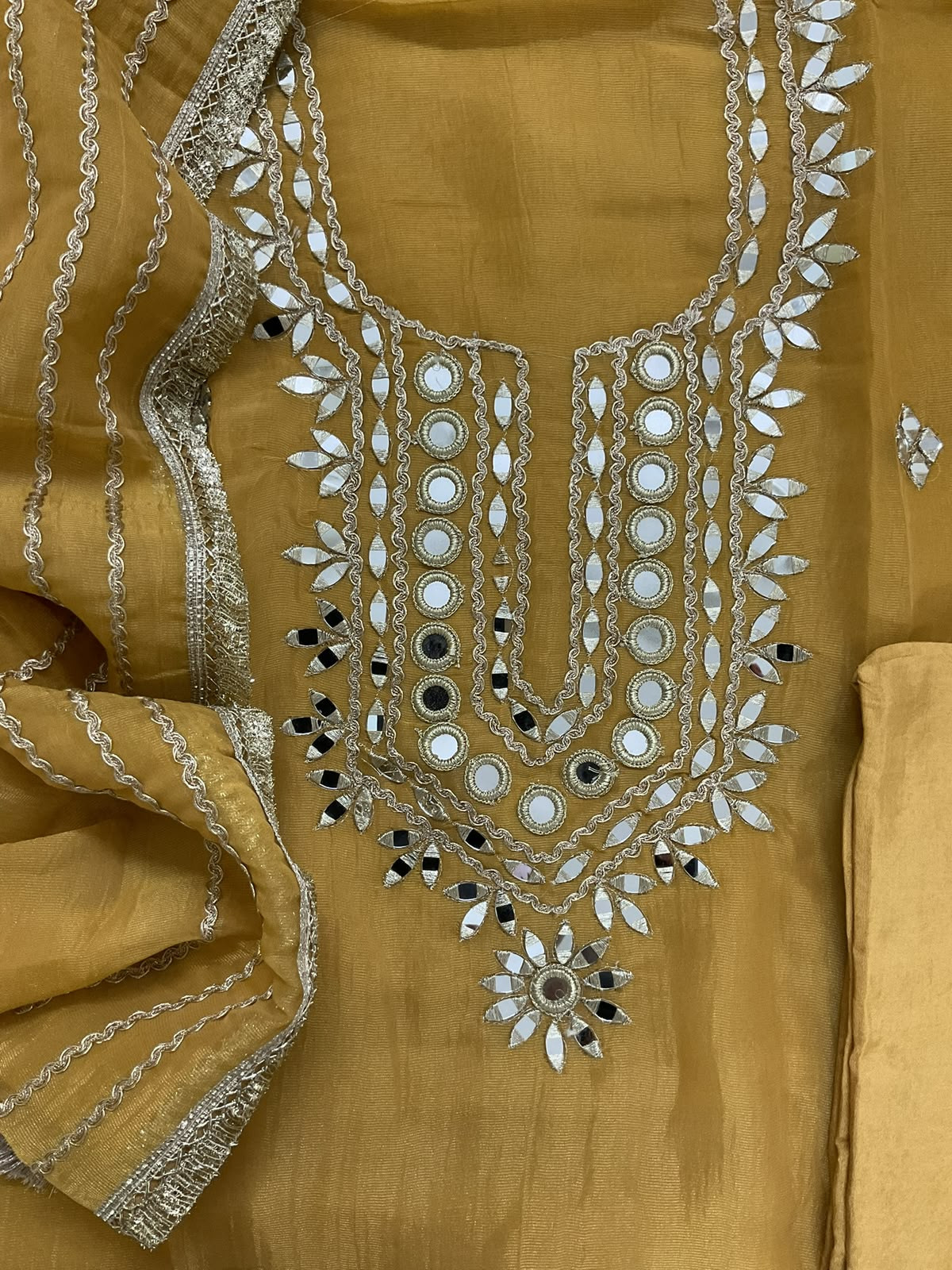 Soft Tissue Chanderi Embroidered Suit - Yellow