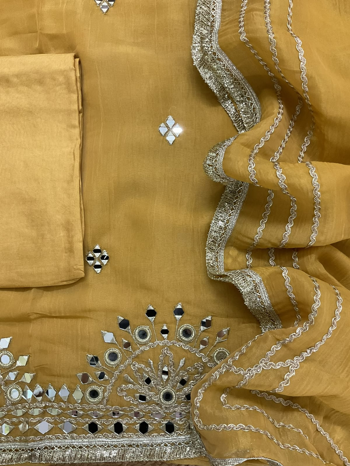 Soft Tissue Chanderi Embroidered Suit - Yellow