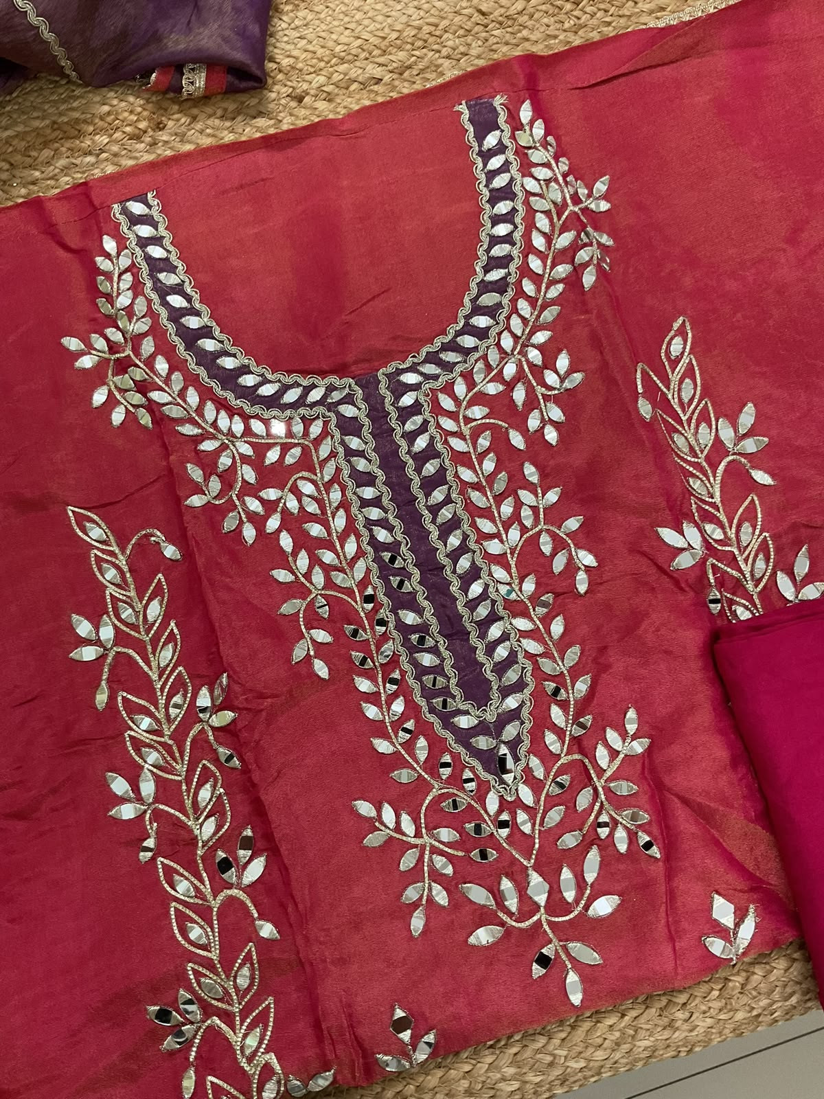 Soft Tissue Chanderi Embroidered Suit - Pink