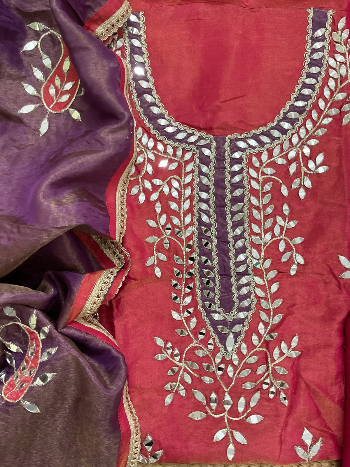 Soft Tissue Chanderi Embroidered Suit - Pink