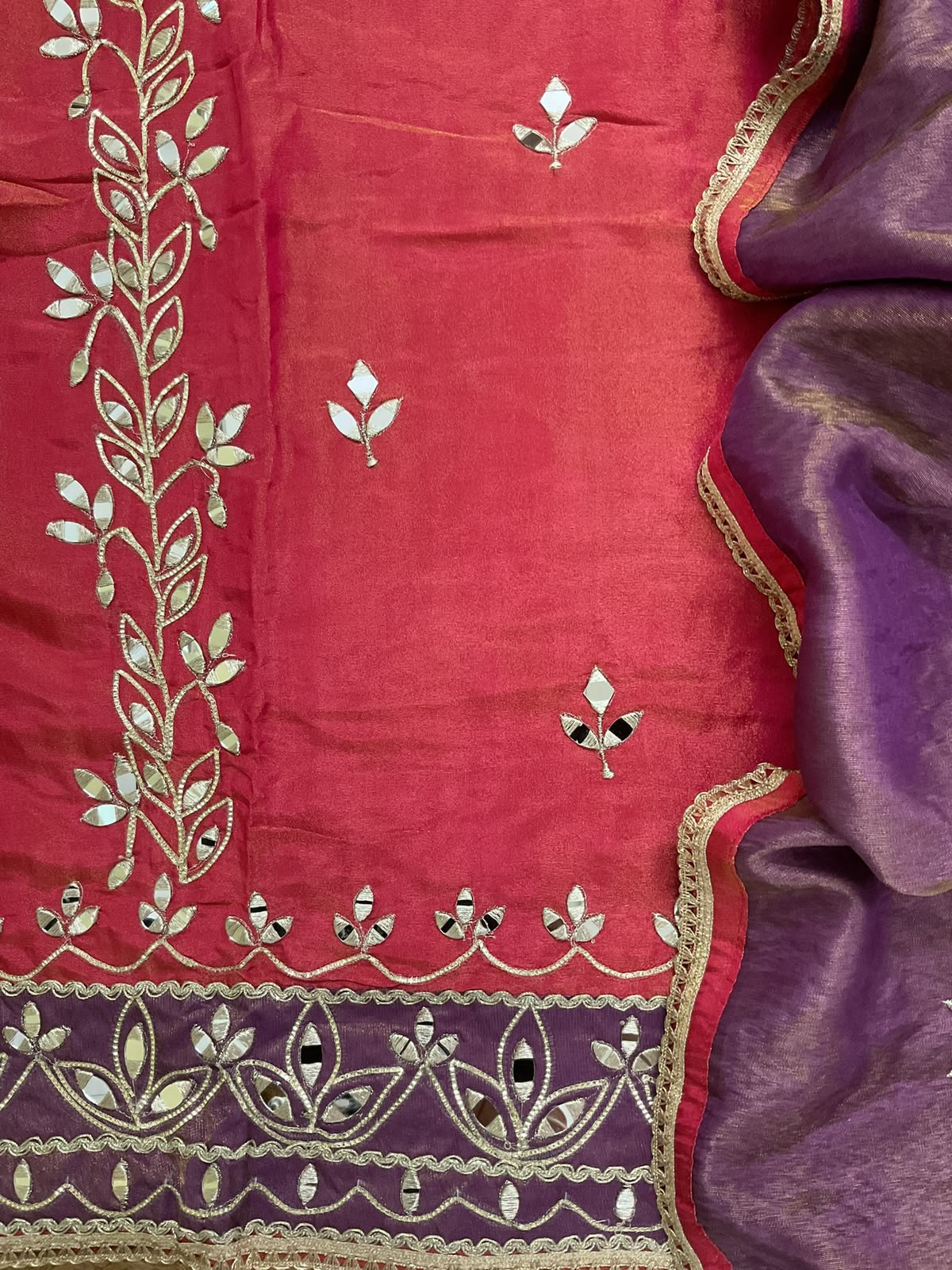 Soft Tissue Chanderi Embroidered Suit - Pink
