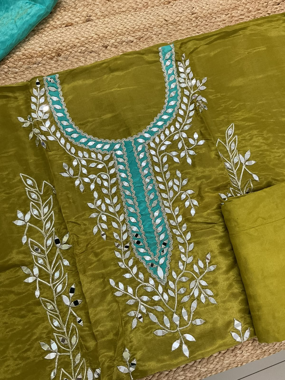 Soft Tissue Chanderi Embroidered Suit - Green