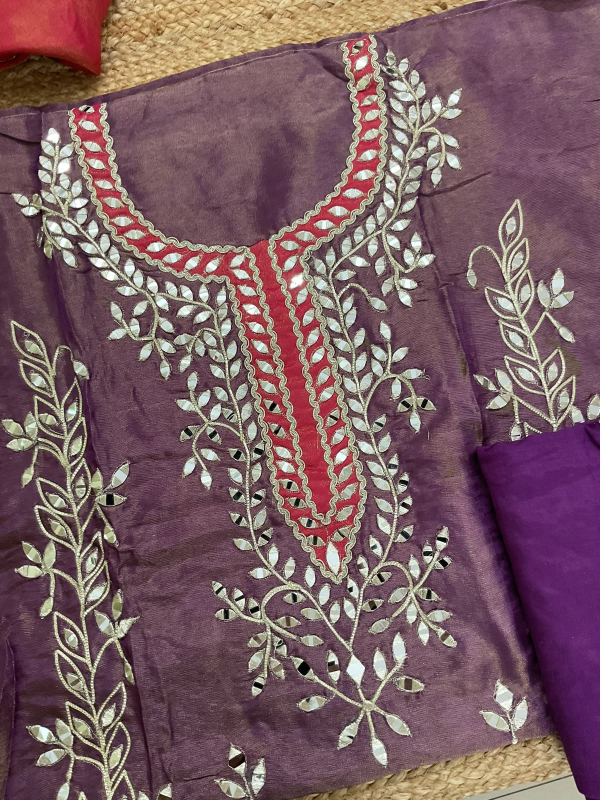 Soft Tissue Chanderi Embroidered Suit - Purple