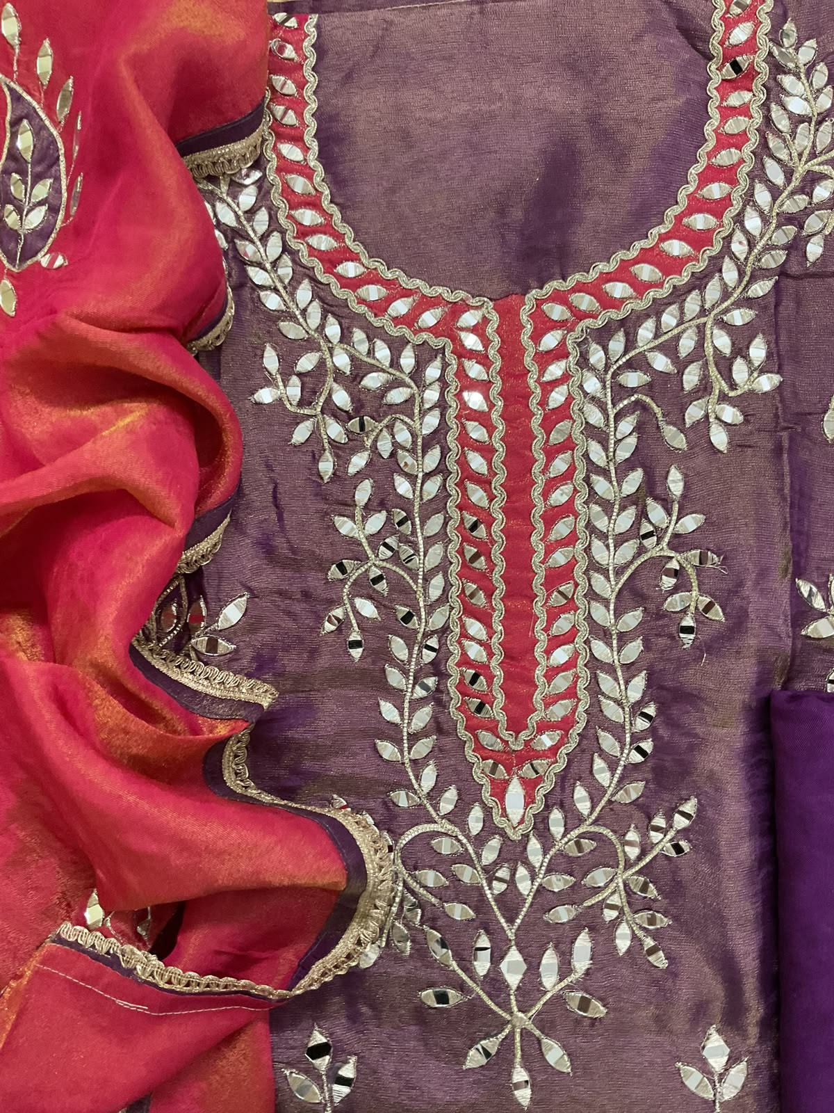 Soft Tissue Chanderi Embroidered Suit - Purple