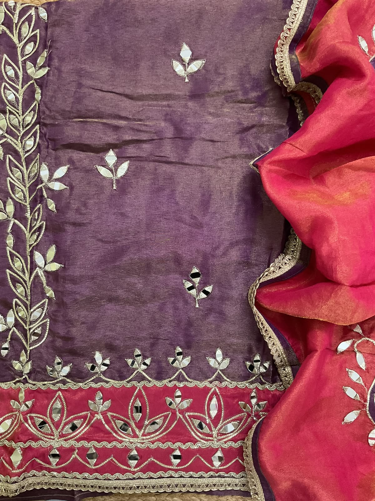 Soft Tissue Chanderi Embroidered Suit - Purple