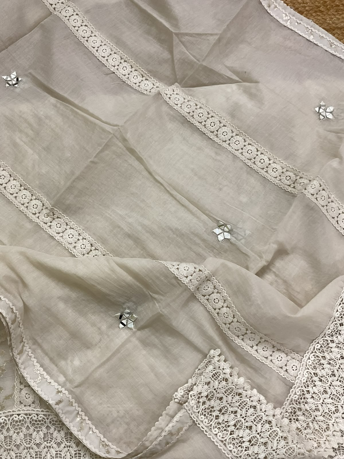 Soft Chanderi Banarasi Weaved Embroidered Suit - Off White