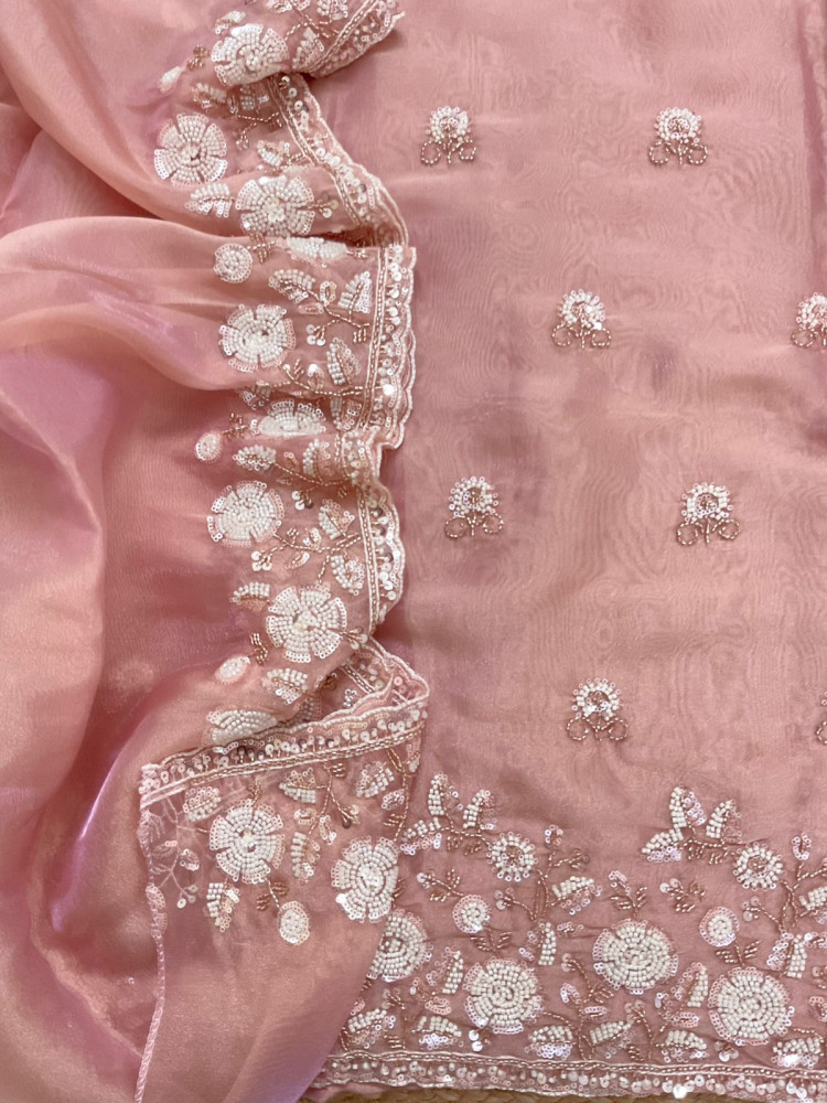 Image of Soft Tissue Organza Embroidered Suit - Onion Pink