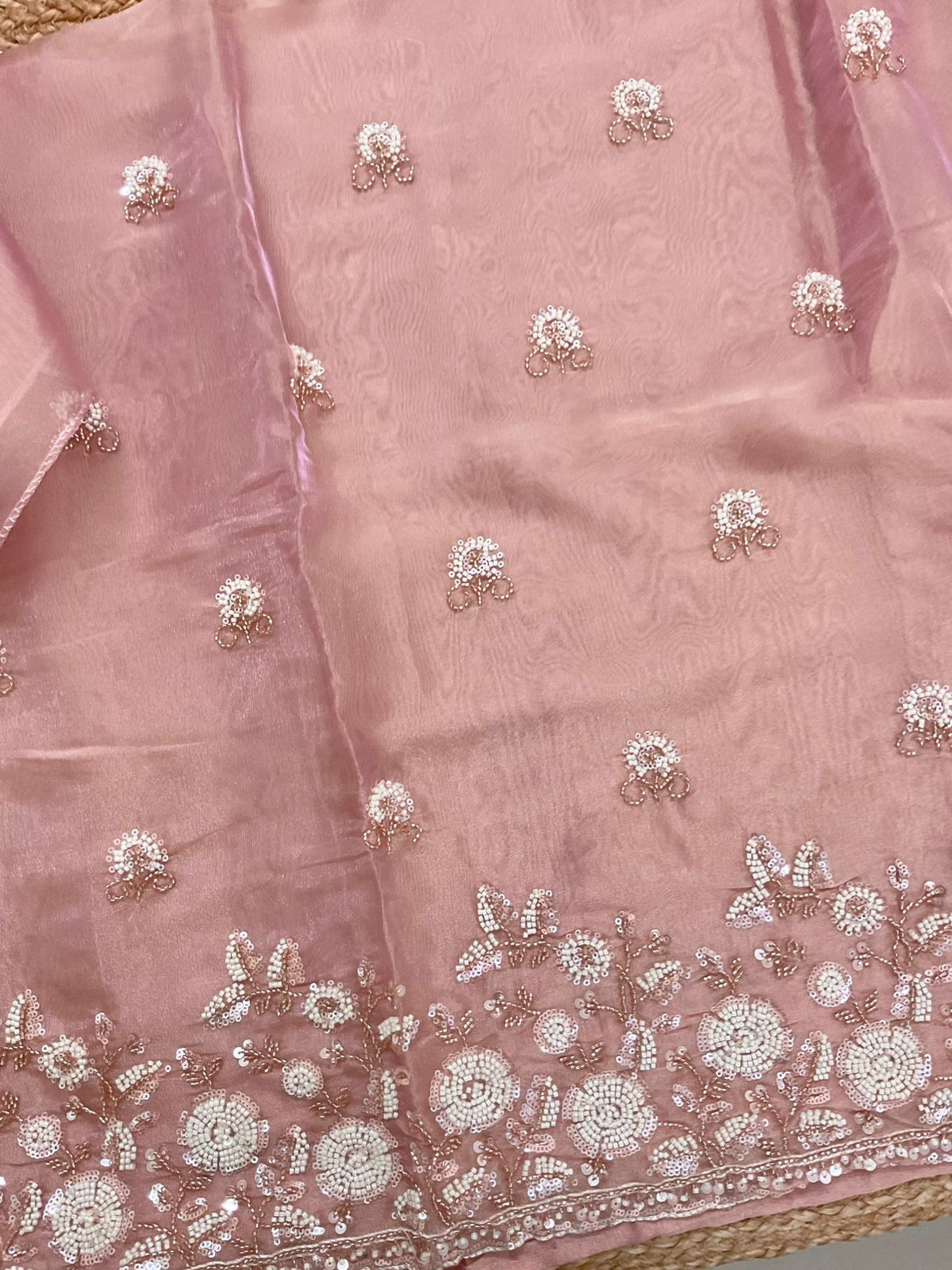 Soft Tissue Organza Embroidered Suit - Onion Pink