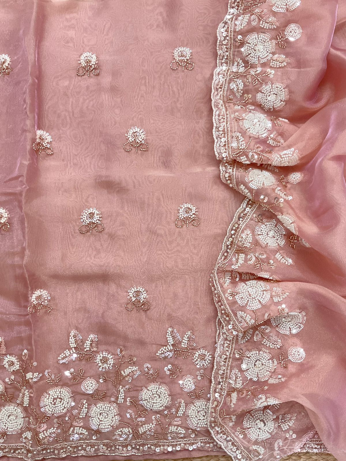 Soft Tissue Organza Embroidered Suit - Onion Pink