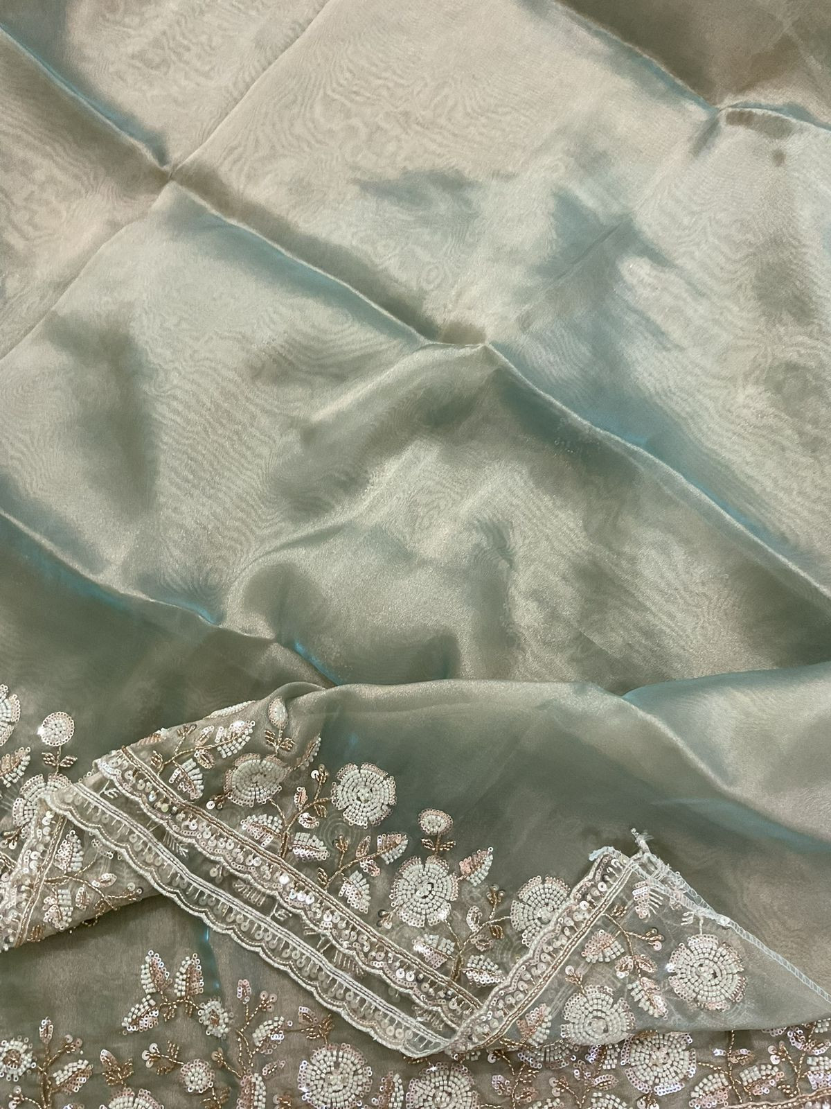 Soft Tissue Organza Embroidered Suit - Blue