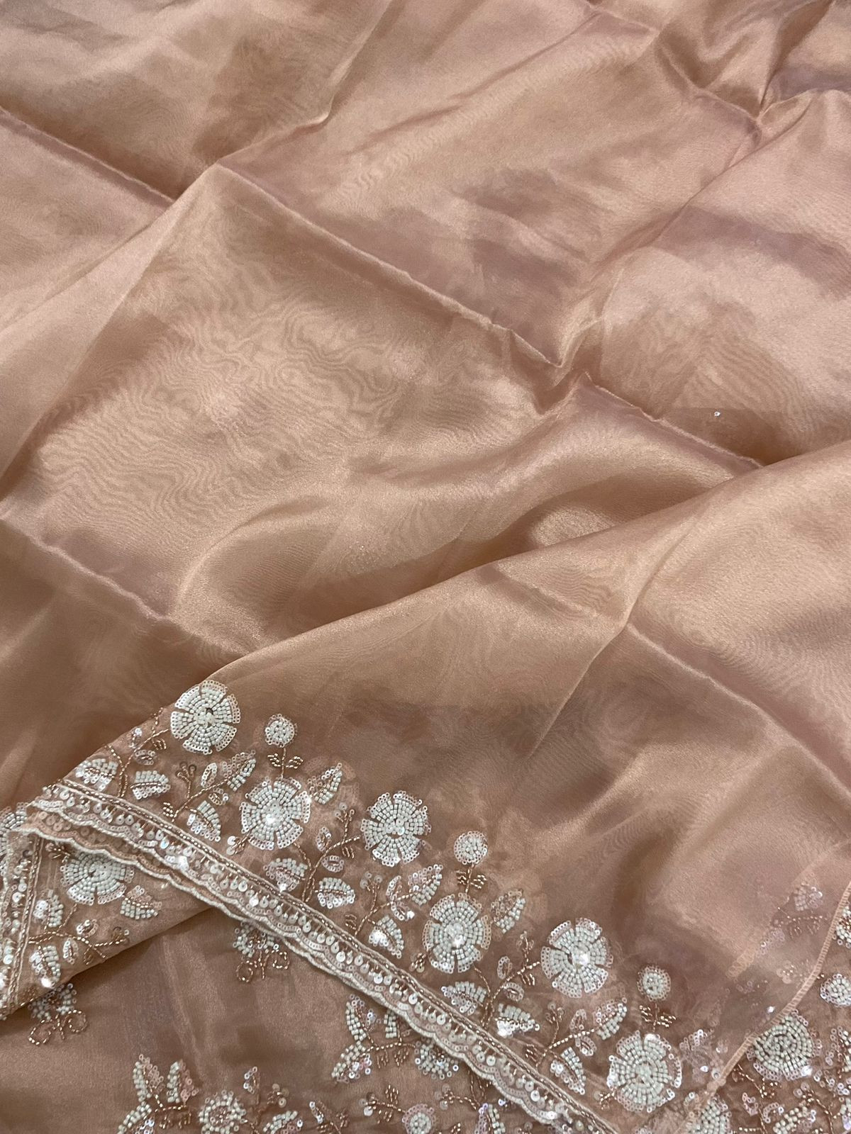 Soft Tissue Organza Embroidered Suit - Peach