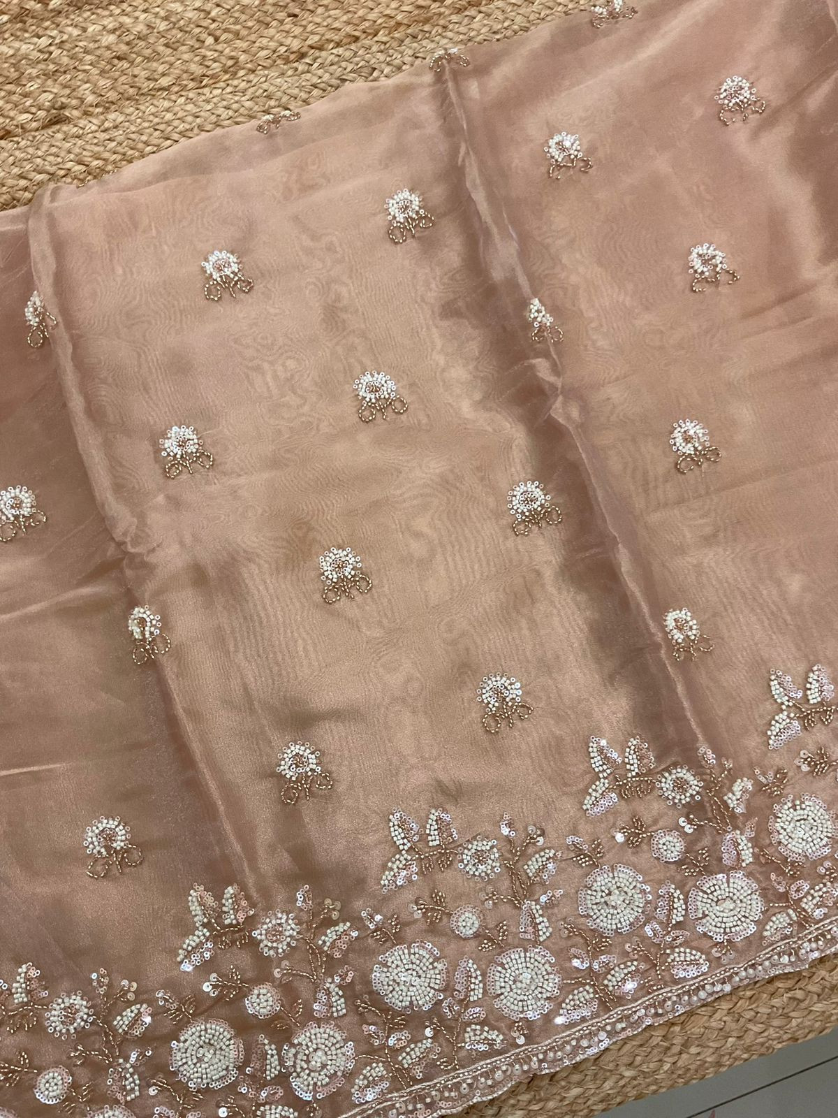 Soft Tissue Organza Embroidered Suit - Peach
