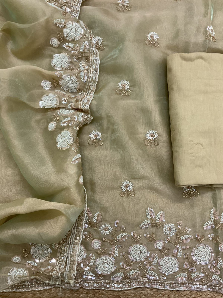 Image of Soft Tissue Organza Embroidered Suit - Green