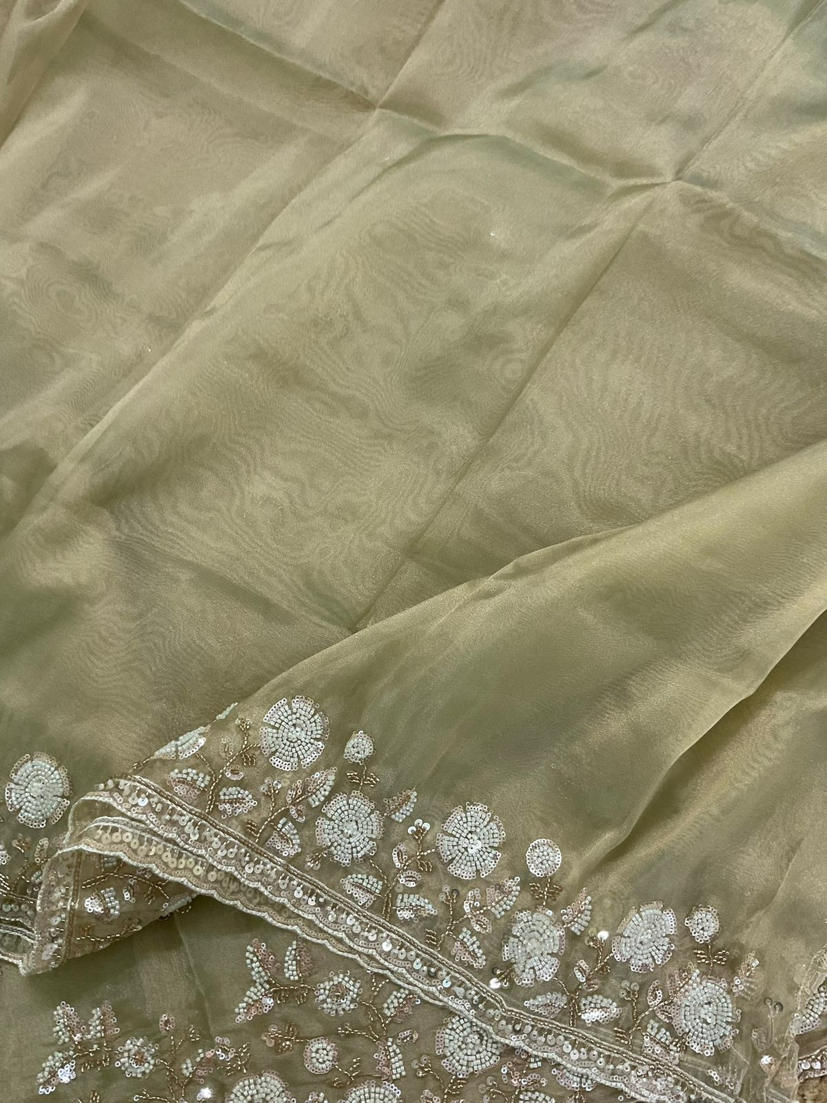 Soft Tissue Organza Embroidered Suit - Green