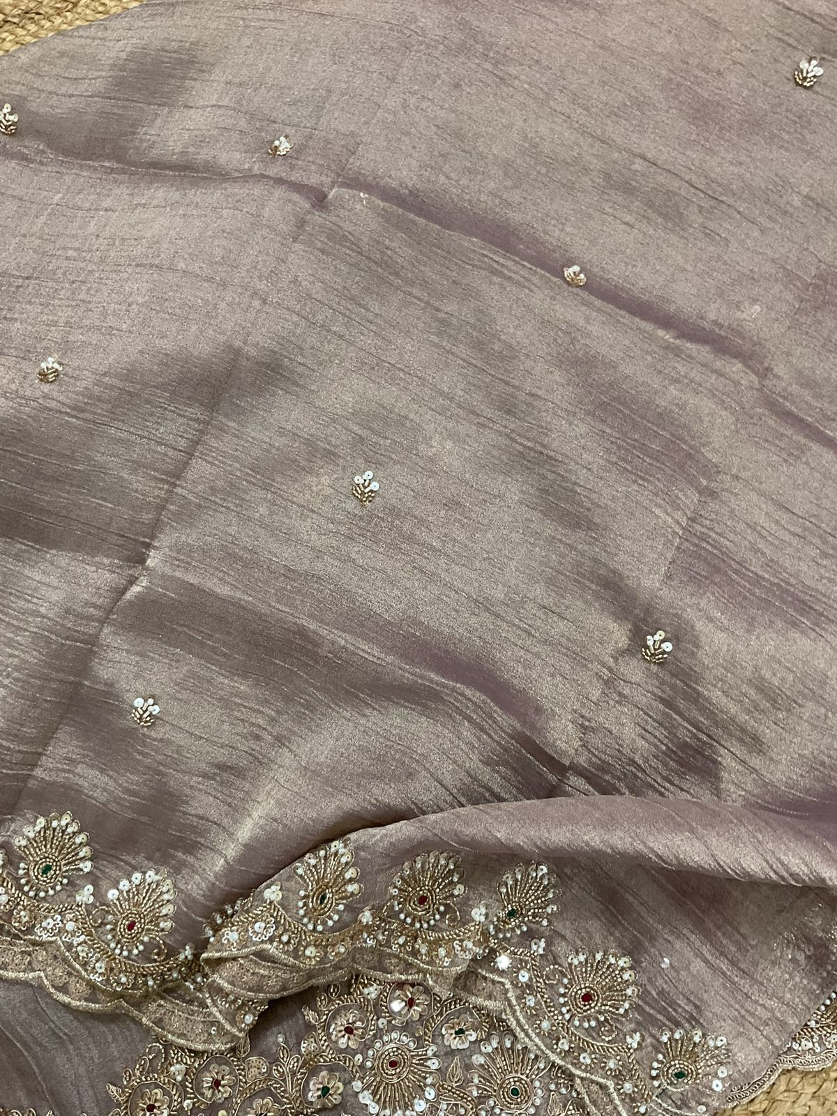 Soft Crushed Tissue Embroidered Suit - Mauve