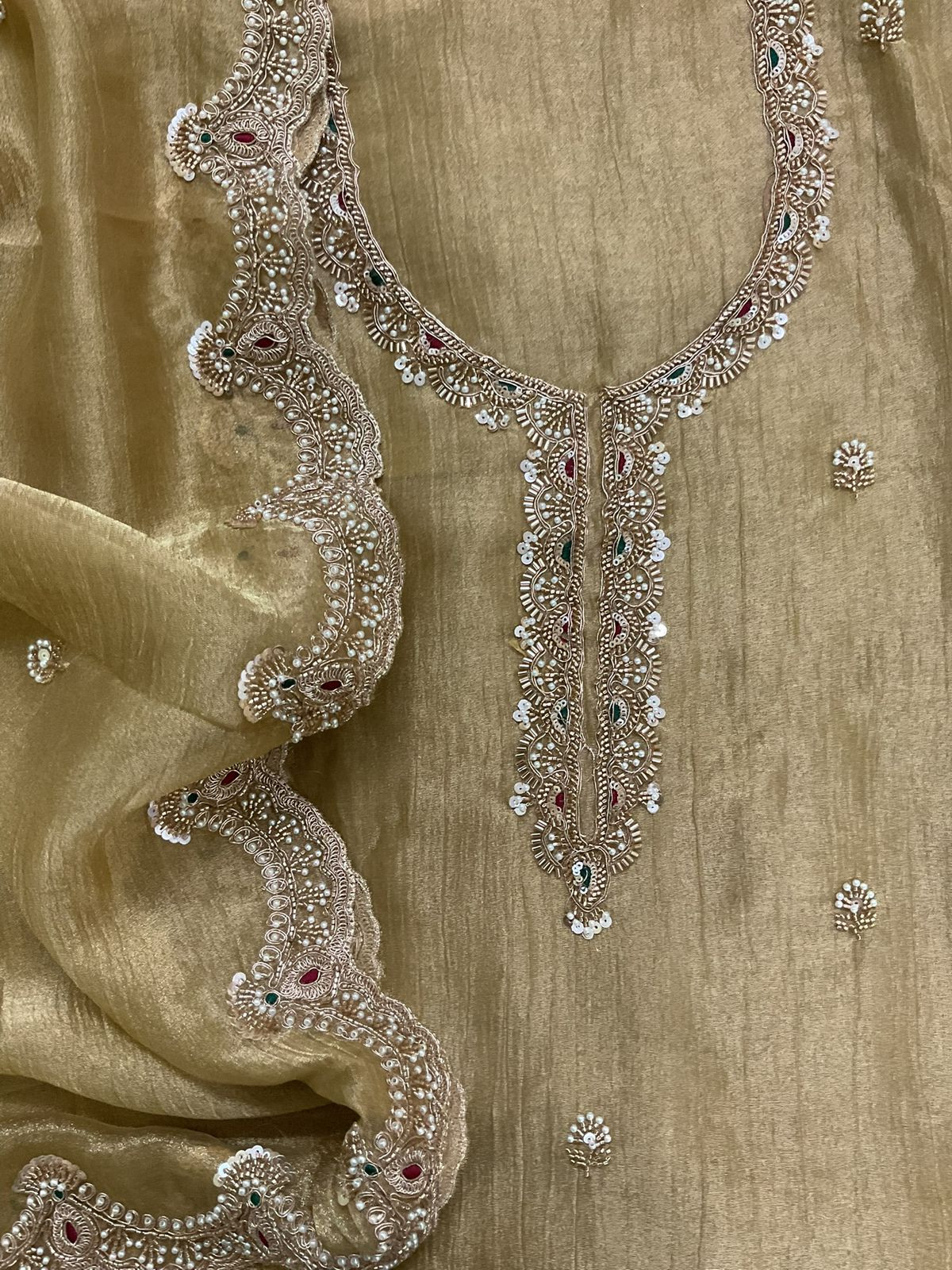 Soft Crushed Tissue Embroidered Suit - Yellow
