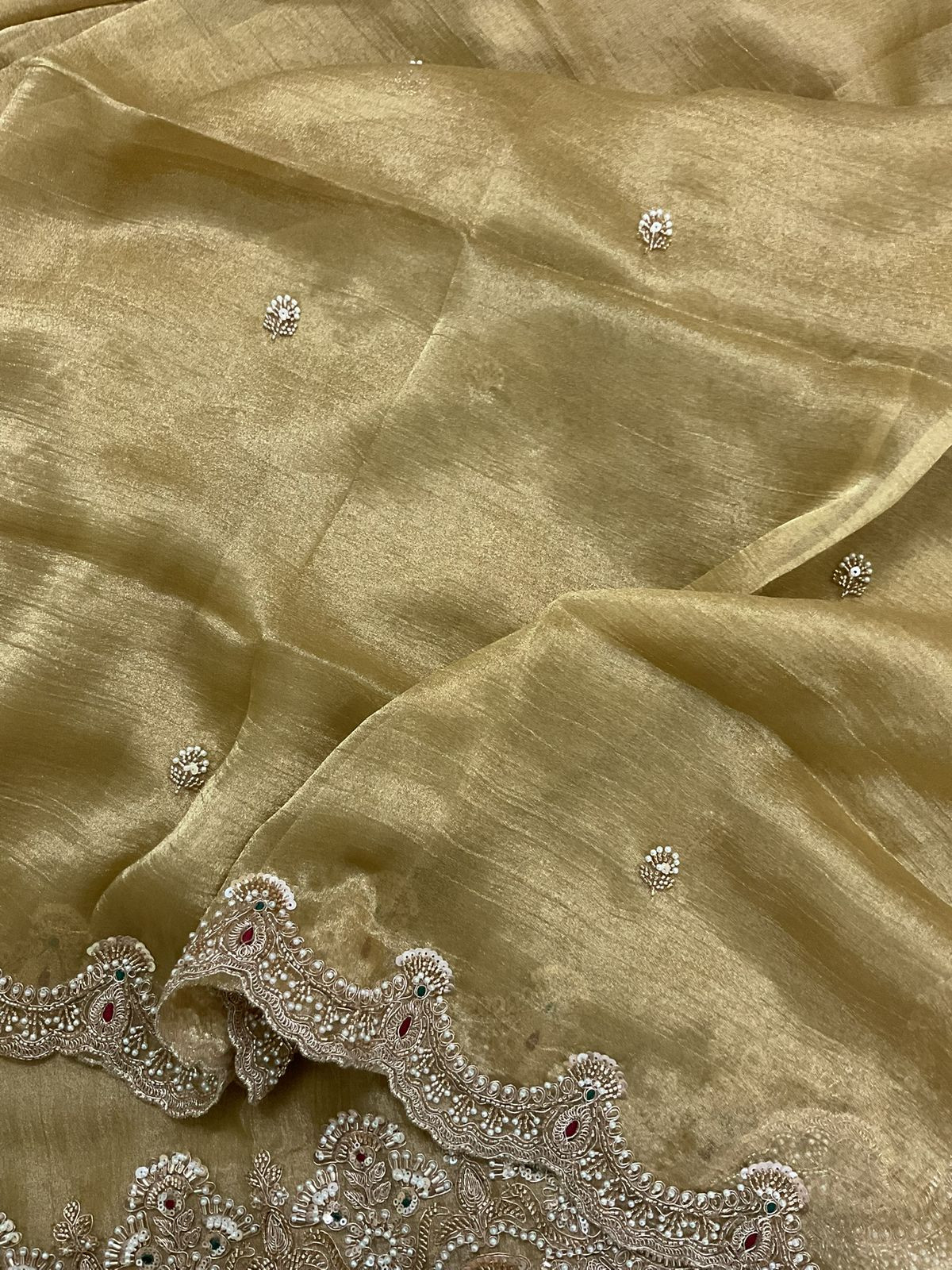 Soft Crushed Tissue Embroidered Suit - Yellow