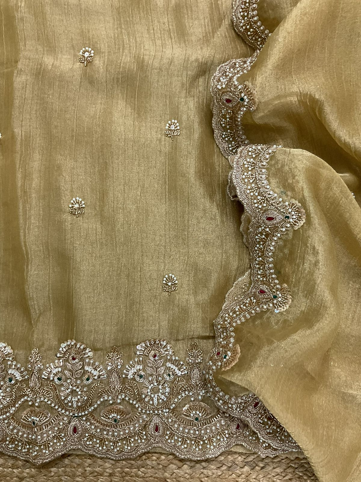 Soft Crushed Tissue Embroidered Suit - Yellow
