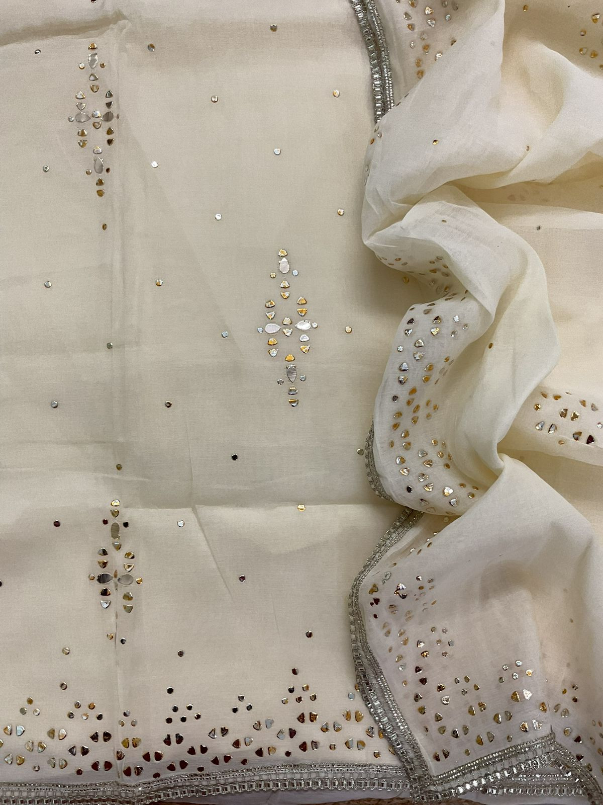 Soft Chanderi Embroidered Suit - Cream