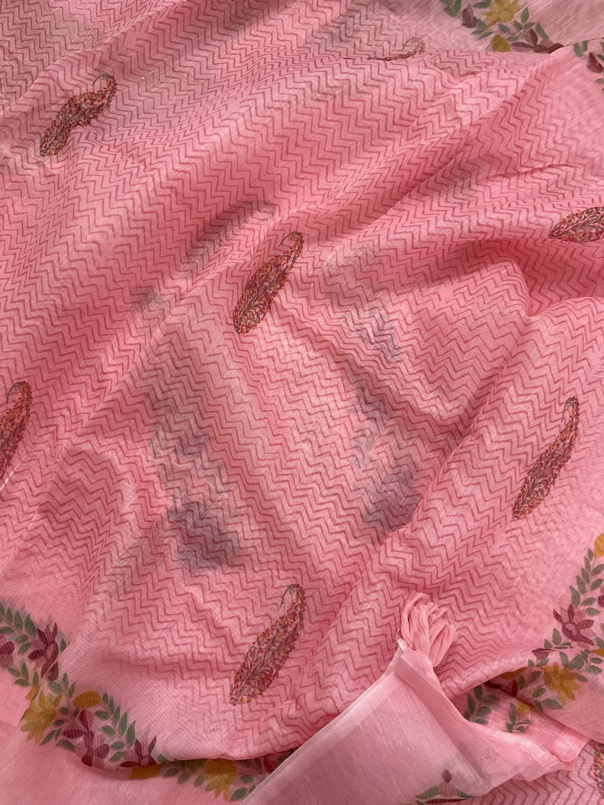 Soft Chanderi Printed Embroidered Suit - Pink