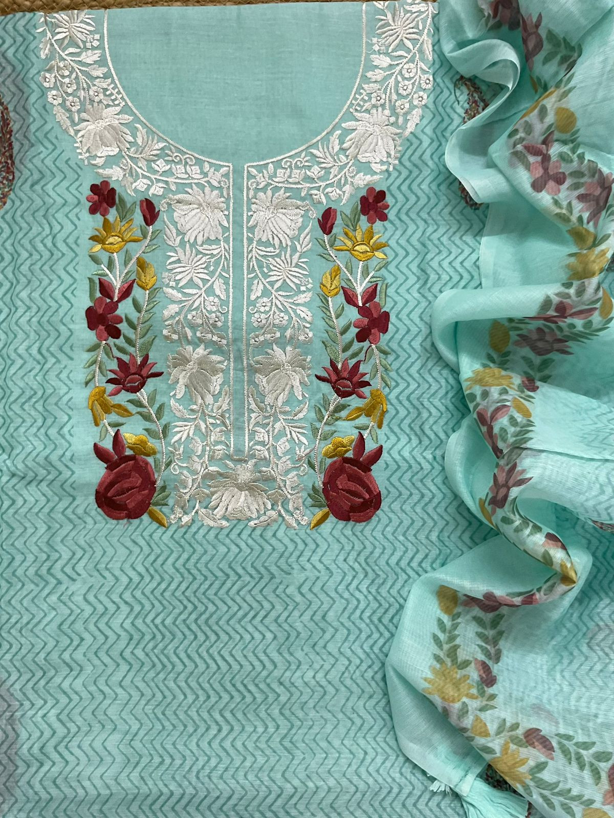 Soft Chanderi Printed Embroidered Suit - Blue
