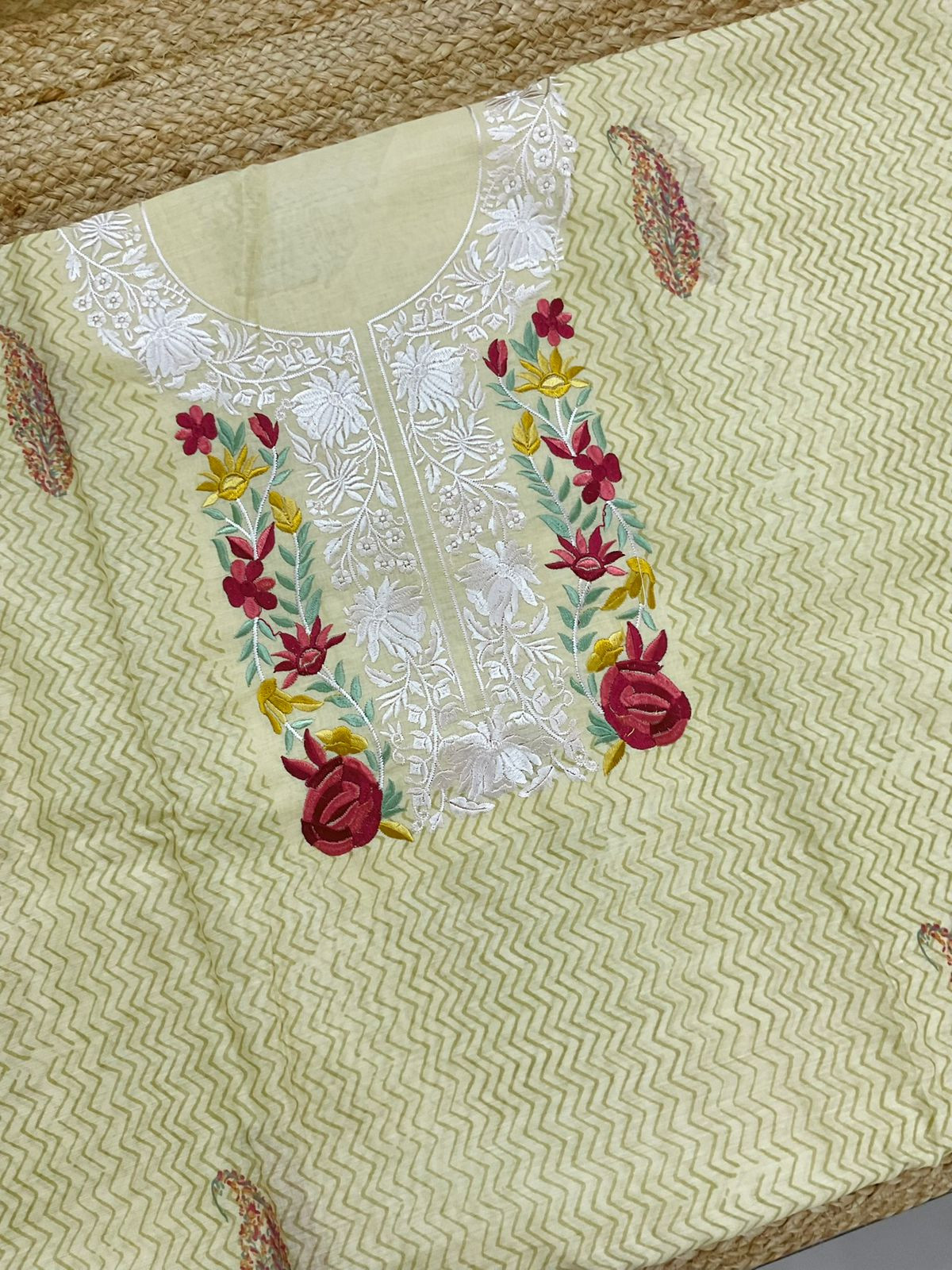 Soft Chanderi Printed Embroidered Suit - Yellow