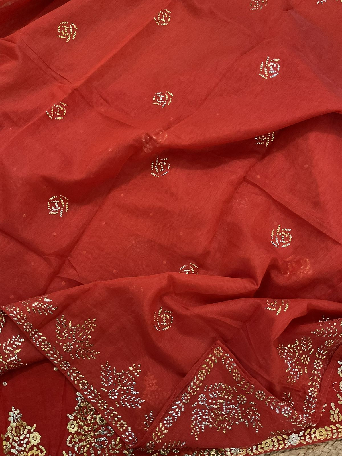 Soft Chanderi Embroidered Suit - Orange