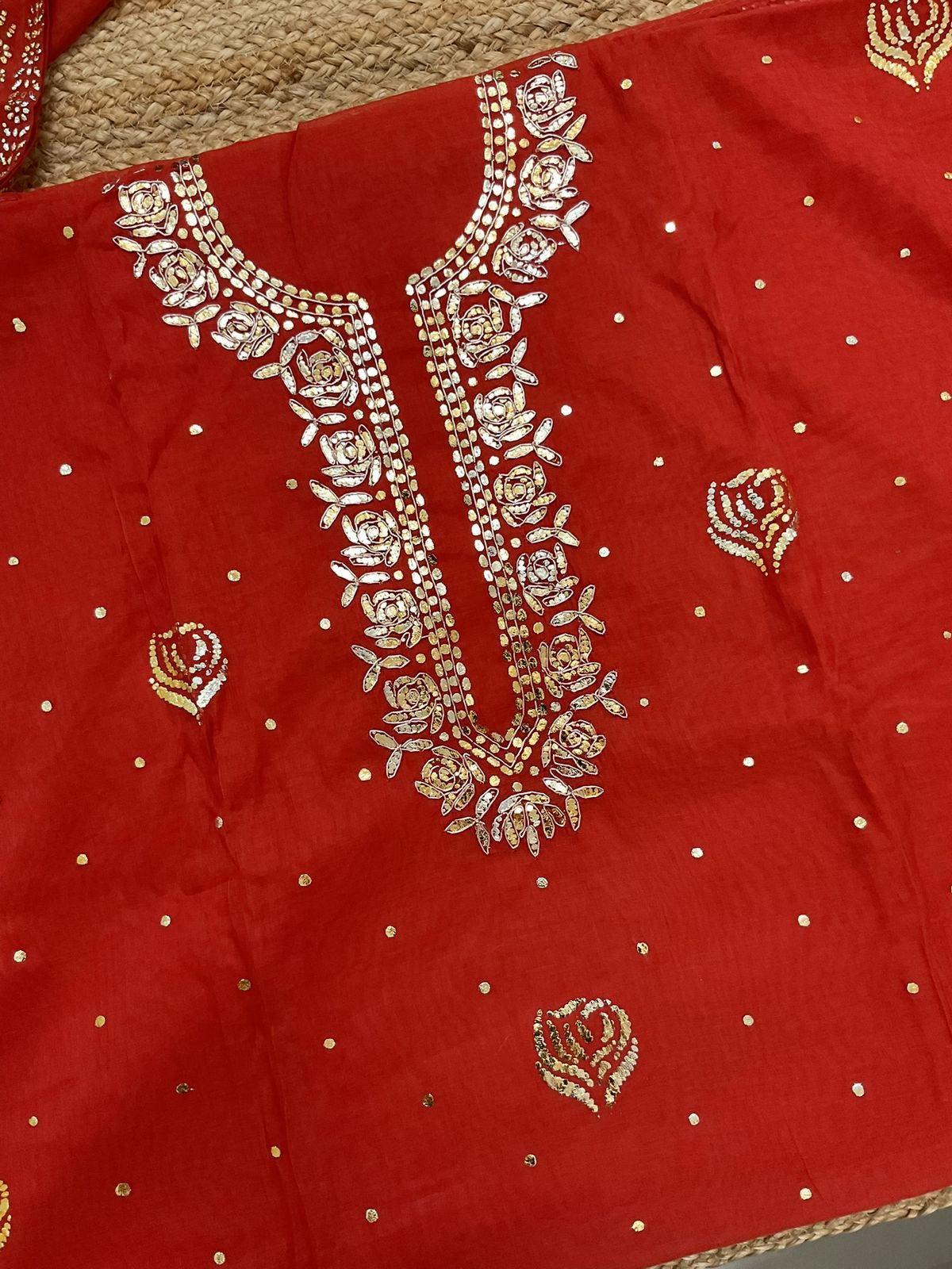 Soft Chanderi Embroidered Suit - Orange