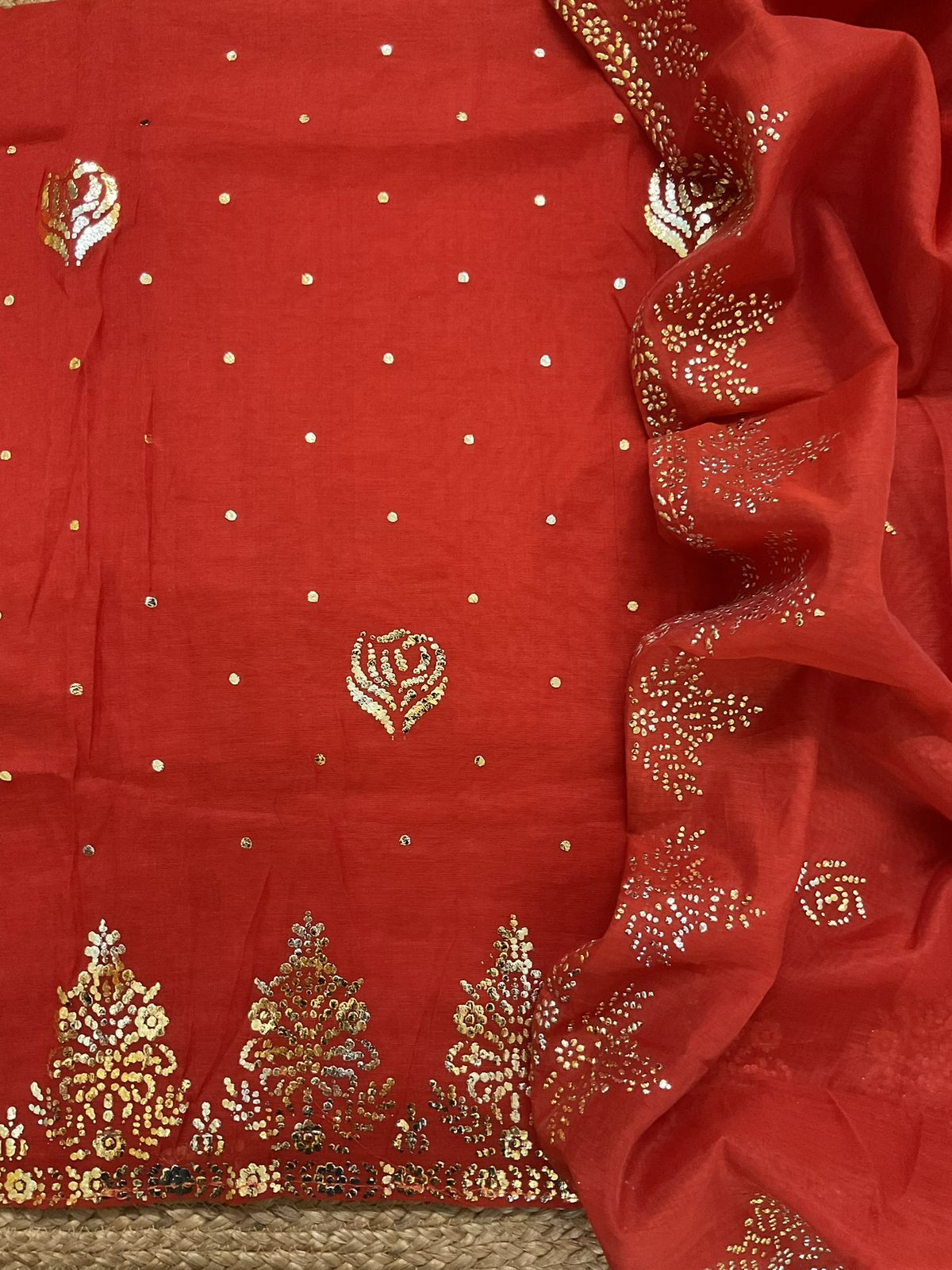 Soft Chanderi Embroidered Suit - Orange