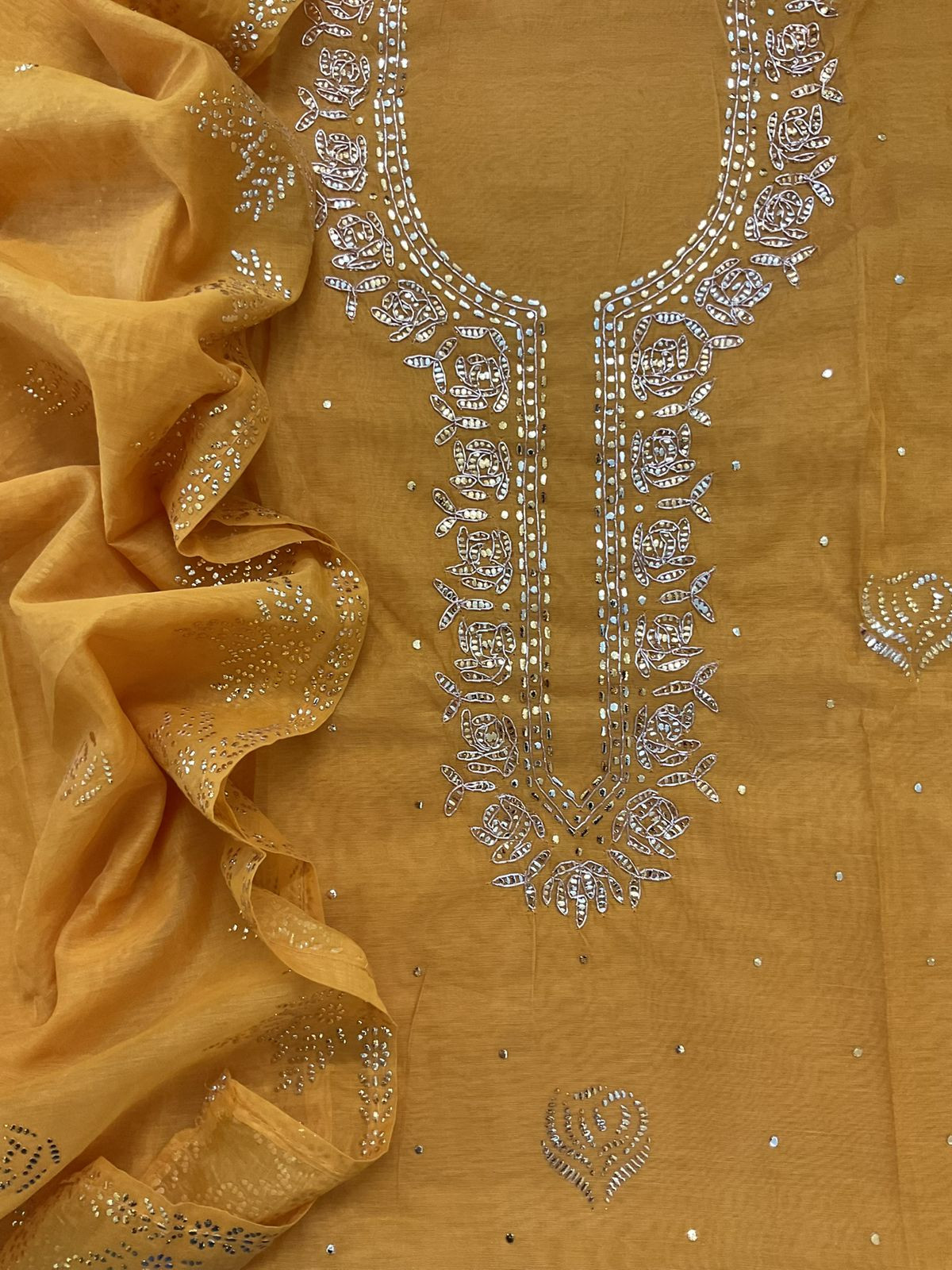 Soft Chanderi Embroidered Suit - Yellow