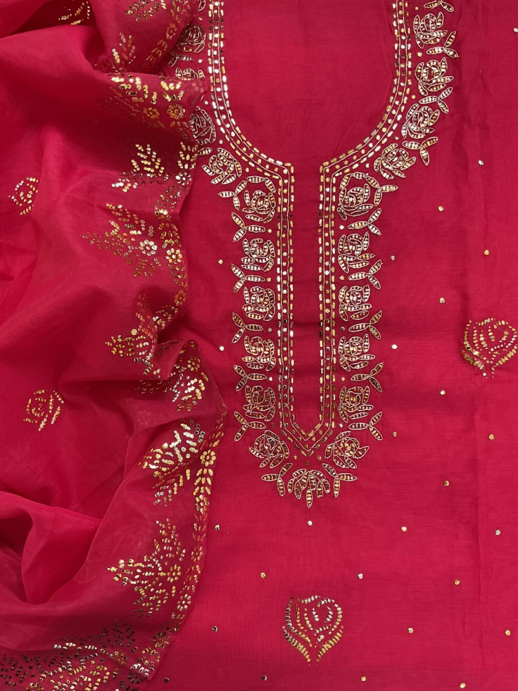 Image of Soft Chanderi Embroidered Suit - Pink