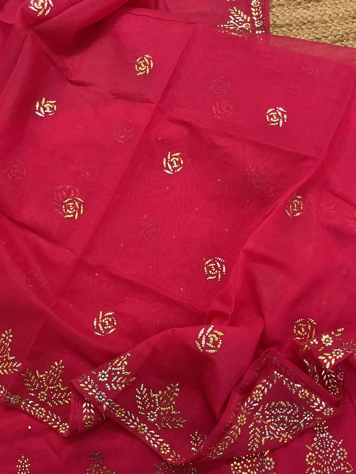Soft Chanderi Embroidered Suit - Pink