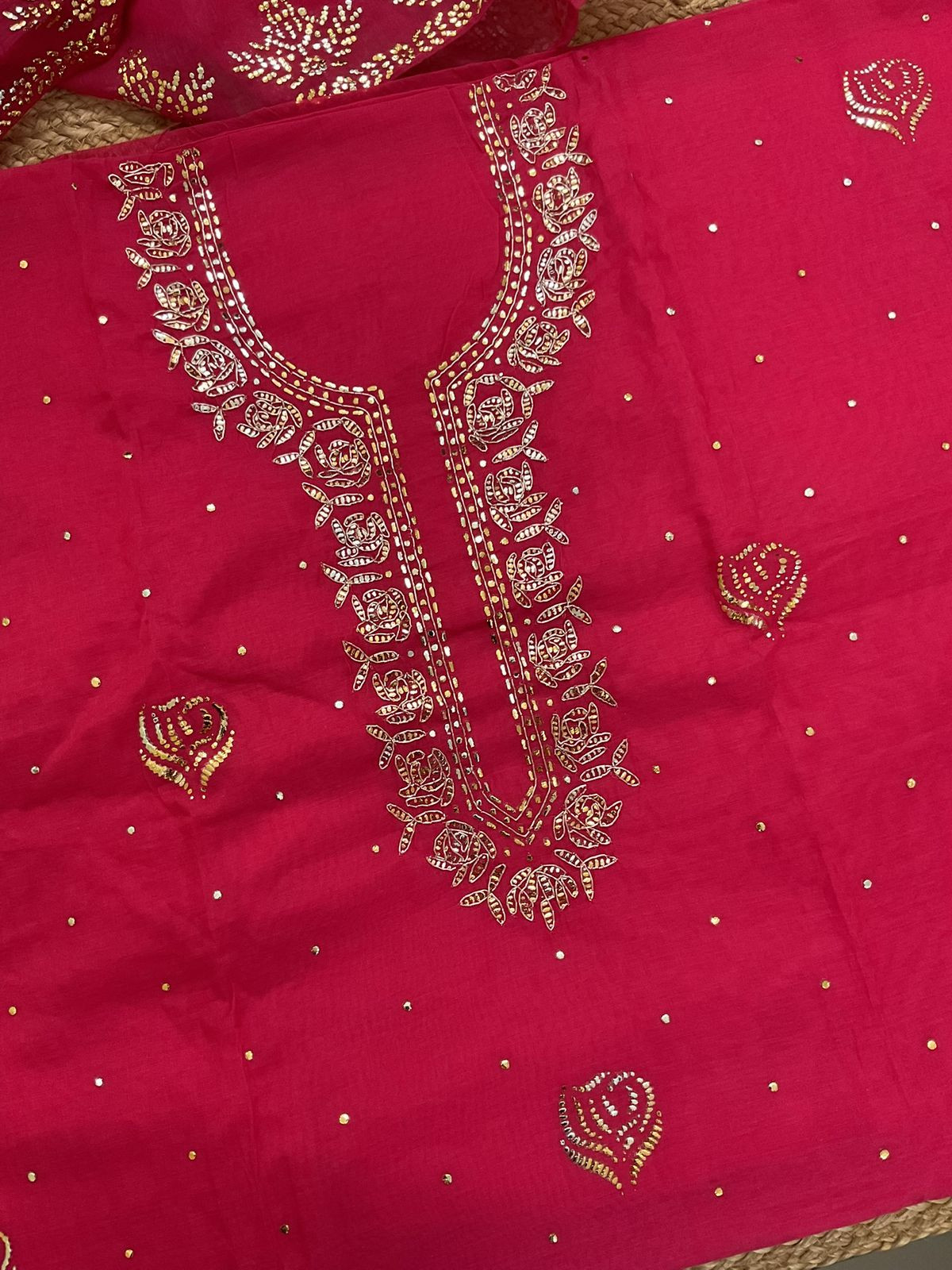 Soft Chanderi Embroidered Suit - Pink