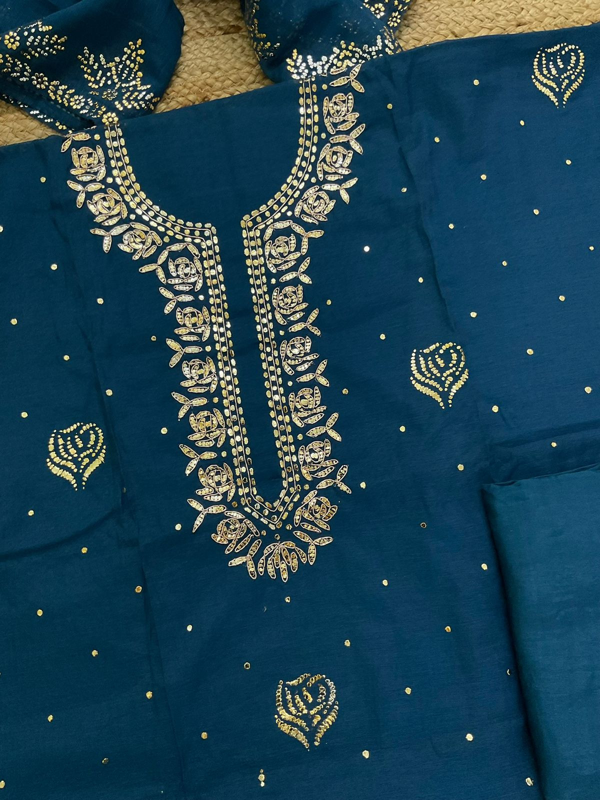Soft Chanderi Embroidered Suit - Blue