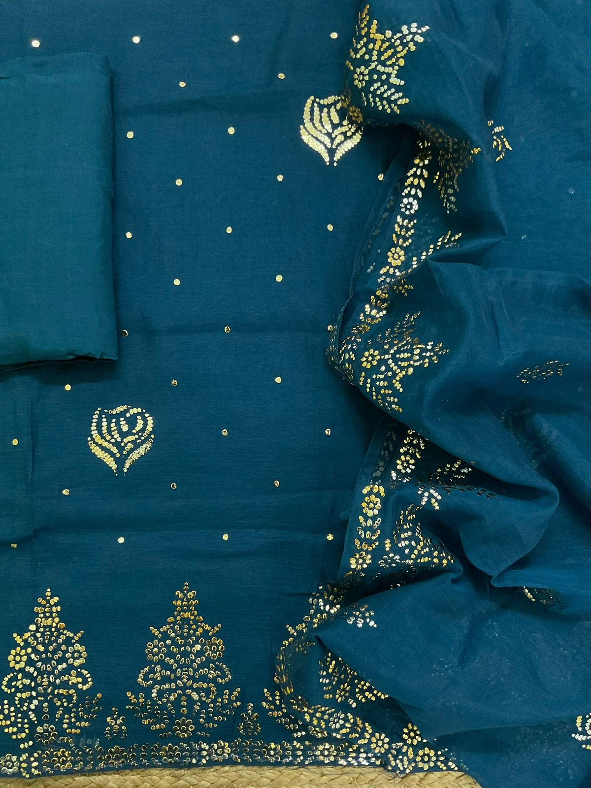 Soft Chanderi Embroidered Suit - Blue