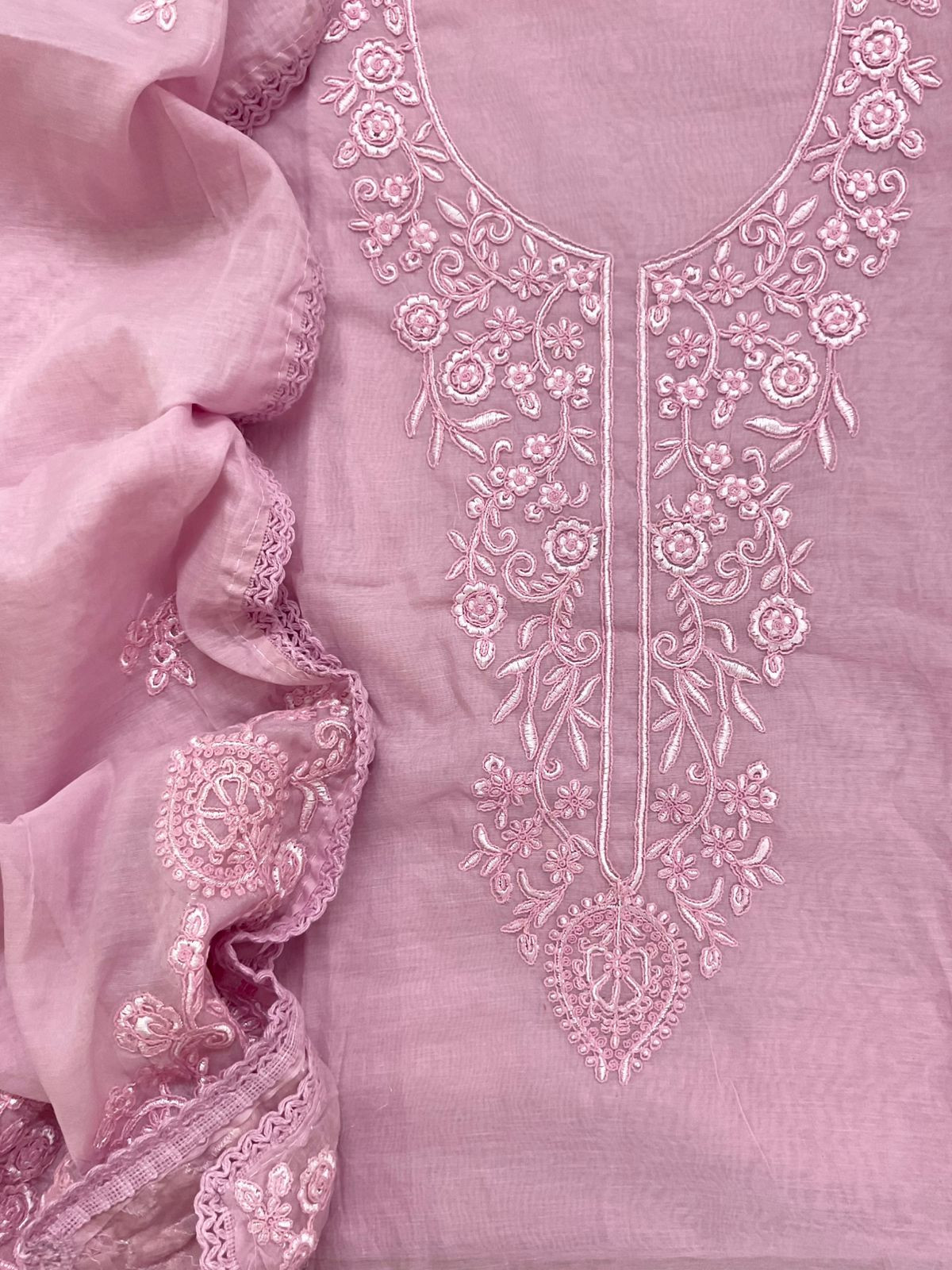 Soft Chanderi Embroidered Suit - Lilac