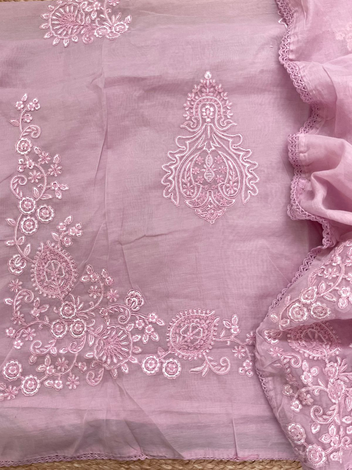 Soft Chanderi Embroidered Suit - Lilac