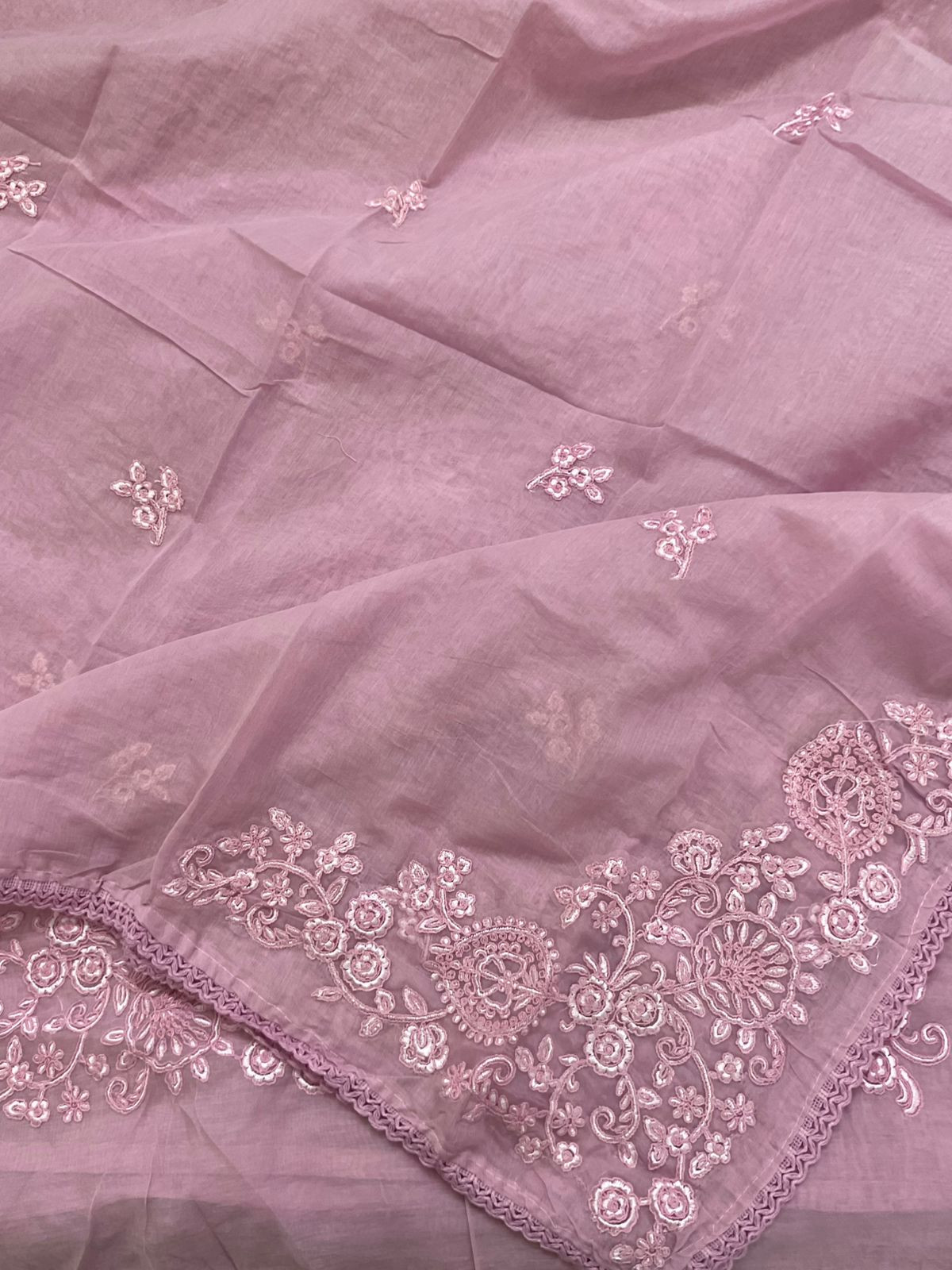 Soft Chanderi Embroidered Suit - Lilac