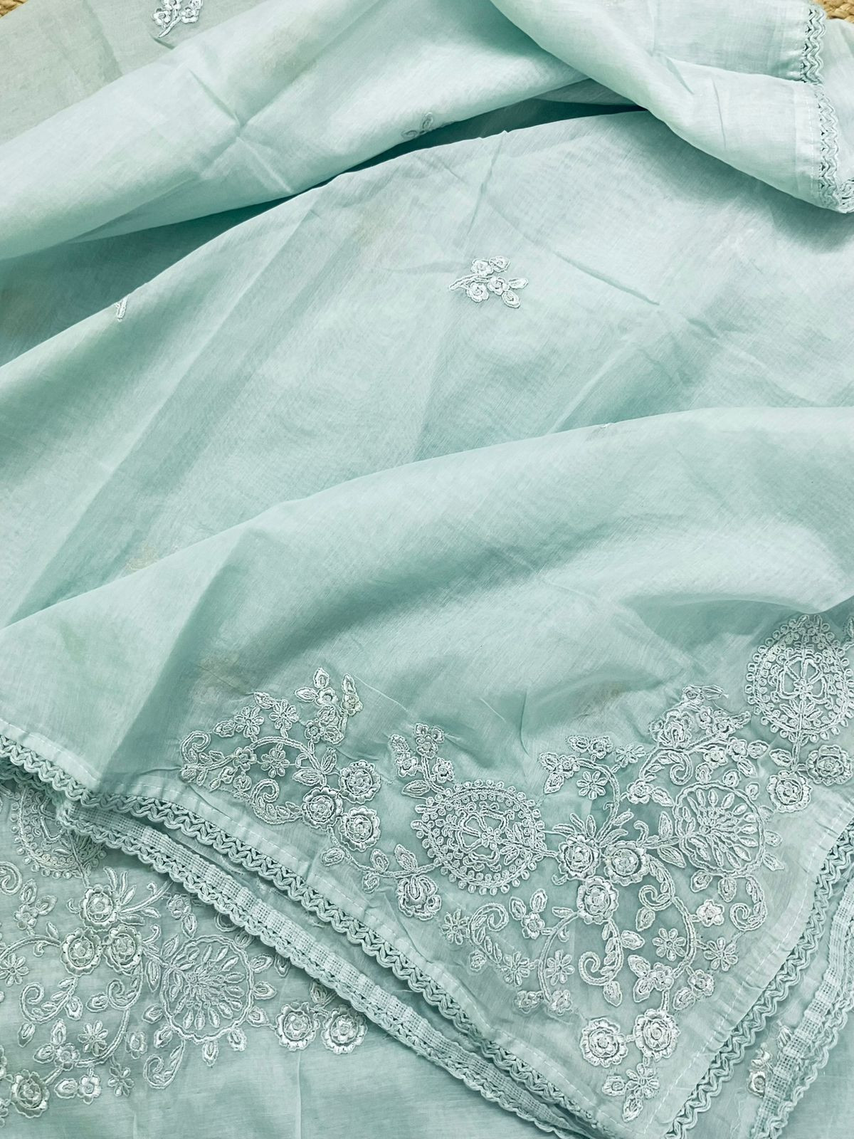 Soft Chanderi Embroidered Suit - Blue