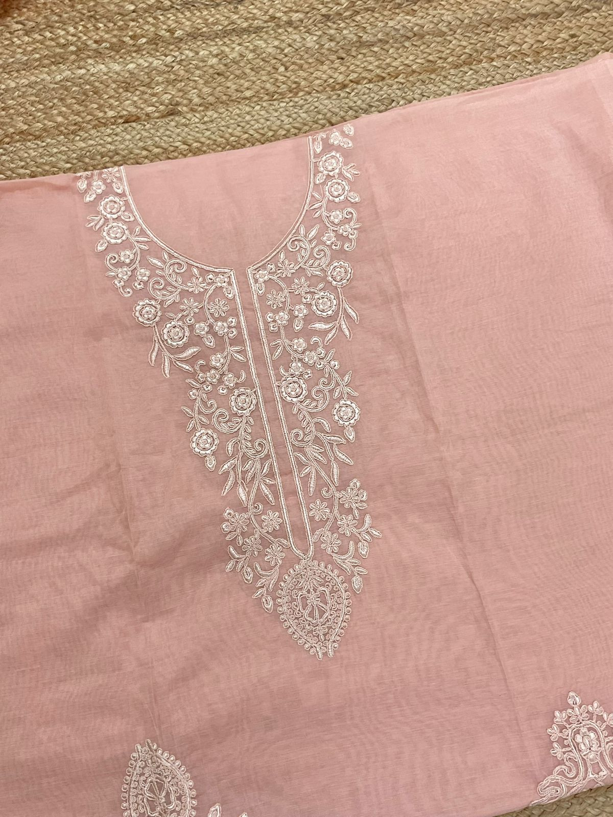 Soft Chanderi Embroidered Suit - Peach